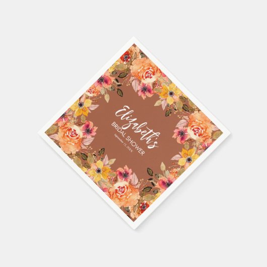 Blume Herbst Wasserfarbe Terrakotta Serviette (Ecke)