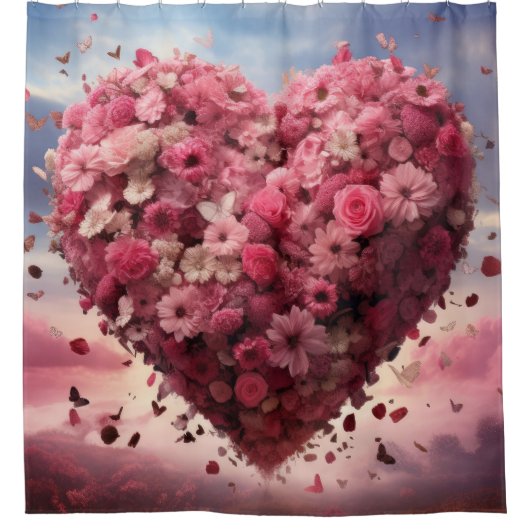 Blume Herz & Butterfly Duschvorhang (Vorderseite)