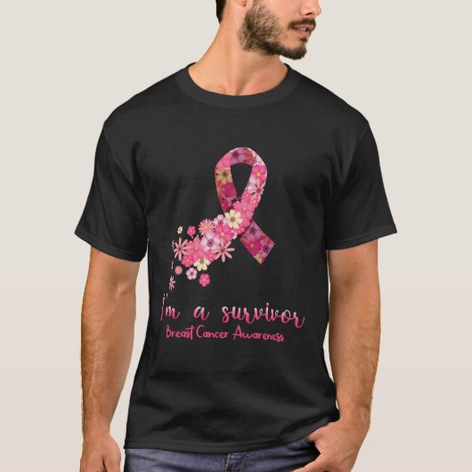 Blume Herz ich bin ein Überlebender Brustkrebs-Bew T-Shirt (Vorderseite)