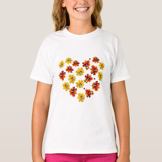Blume Herz mit Schmetterlingen T-Shirt (Vorderseite)