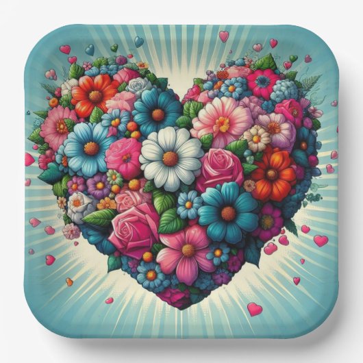 Blume Herz Papier Teller! Pappteller (Vorderseite)