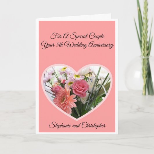 Blume Herz Personalisiert 5. Hochzeitstag Karte (Vorderseite)