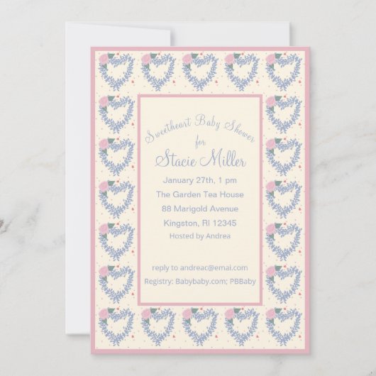 Blume Herz und Bogen Rosa Kinderdusche Einladung (Vorderseite)