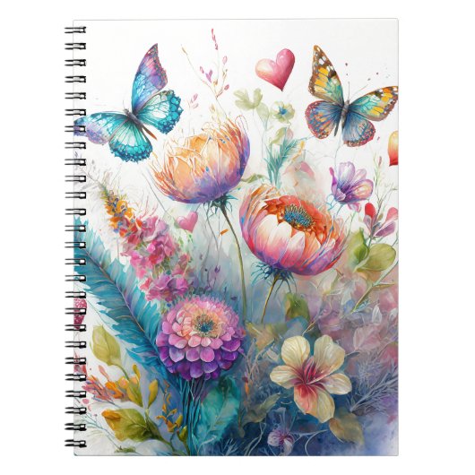 Blume, Herz und Schmetterlinge Notizblock (Vorderseite)
