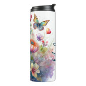 Blume, Herz und Schmetterlinge personalisiert Thermosbecher (Nach links gedreht)