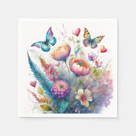 Blume, Herz und Schmetterlinge Serviette (Vorderseite)