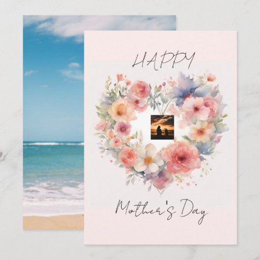 Blume Herzgestalt glücklicher Muttertag Einladung (Vorne/Hinten)