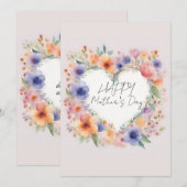 Blume Herzgestalt glücklicher Muttertag Einladung (Vorne/Hinten)