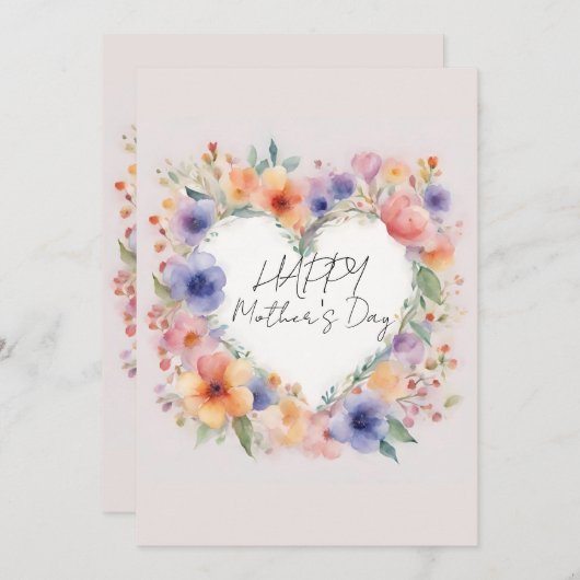 Blume Herzgestalt glücklicher Muttertag Einladung (Vorne/Hinten)
