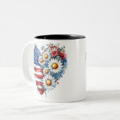Blume Herzstück amerikanische Flagge Tasse (Vorderseite Links)