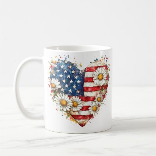 Blume Herzstück amerikanische Flagge Tasse (Links)