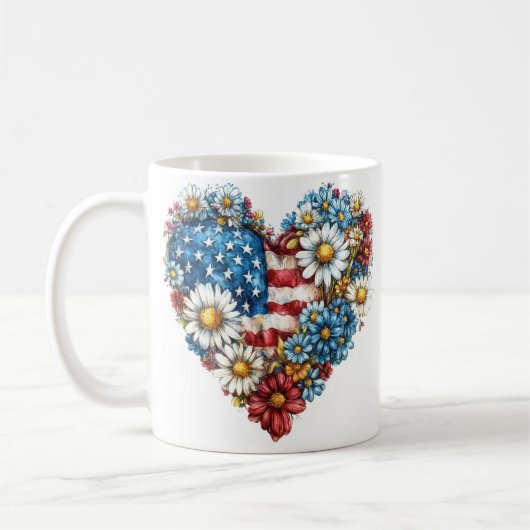 Blume Herzstück amerikanische Flagge Tasse (Links)