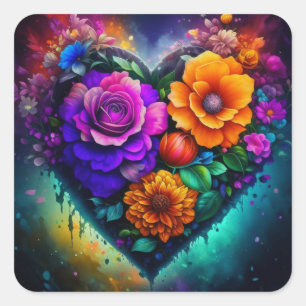 Blume HerzValentinstag Quadratischer Aufkleber