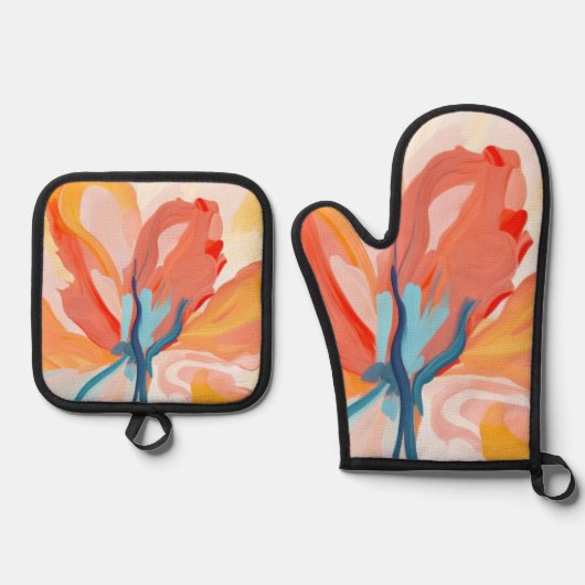 Blume Hintergrund abstrakte Malerei Ofenhandschuh & Topflappen-Set (Vorderseite)
