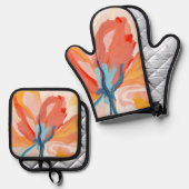 Blume Hintergrund abstrakte Malerei Ofenhandschuh & Topflappen-Set (Vorderseite/Rückseite)