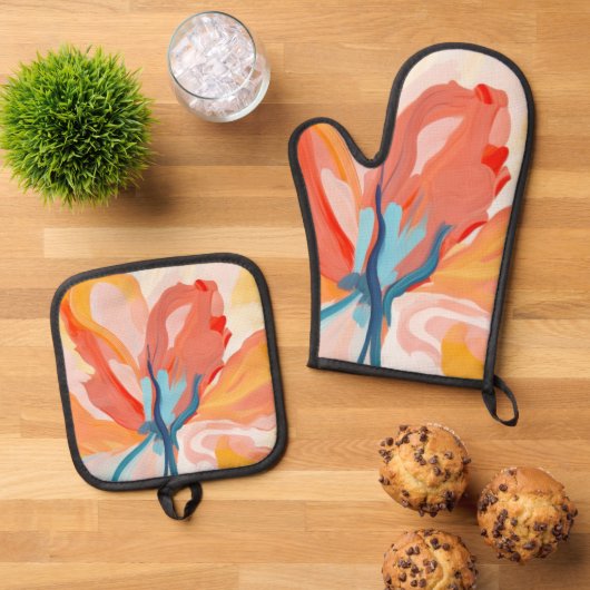 Blume Hintergrund abstrakte Malerei Ofenhandschuh & Topflappen-Set (Oben Unten)