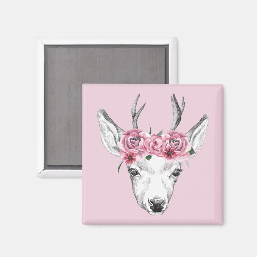 Blume Hirsch Magnet (Vorderseite/Rückseite)