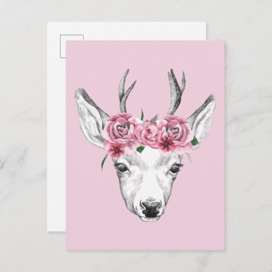 Blume Hirsch Postkarte (Vorne/Hinten)