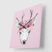 Blume Hirsch Quadratische Wanduhr (Winkel)