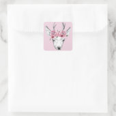 Blume Hirsch Quadratischer Aufkleber (Tasche)