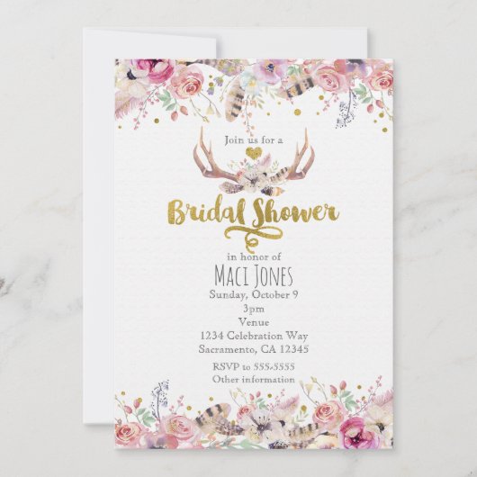 Blume & Hirschantler Einladungen zur Bridal-Dusche (Vorderseite)