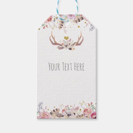 Blume & Hirschliebhaber Rustikale Hochzeit Geschenkanhänger (Vorderseite)