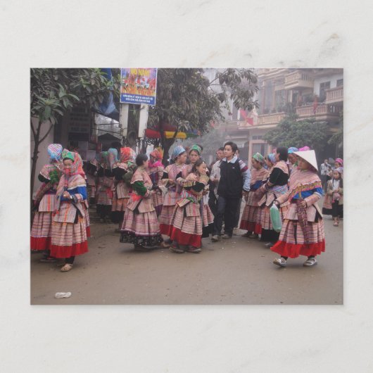 Blume Hmong auf dem Markt Postkarte (Vorderseite)