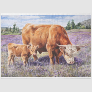 Blume Hochland-Kuh und Kalb Art Decoupage Seidenpapier