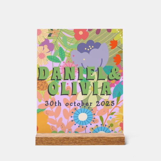 Blume Hochzeit Acrylschild (Vorderseite)