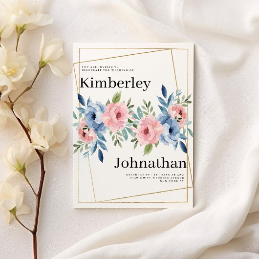 Blume Hochzeit der geometrischen goldfarbenen Rosa Einladung