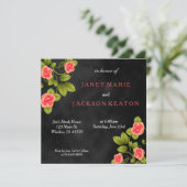 Blume Hochzeit der Korallen in Schwarz und Rosa Einladung (Stehend Vorderseite)