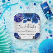 Blume Hochzeit in Aquarellblau und Silber Pappteller (Party)