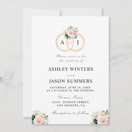 Blume Hochzeit in Rosa Einladung (Vorderseite)