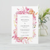 Blume Hochzeit in Rosa und Rosa Einladung (Stehend Vorderseite)