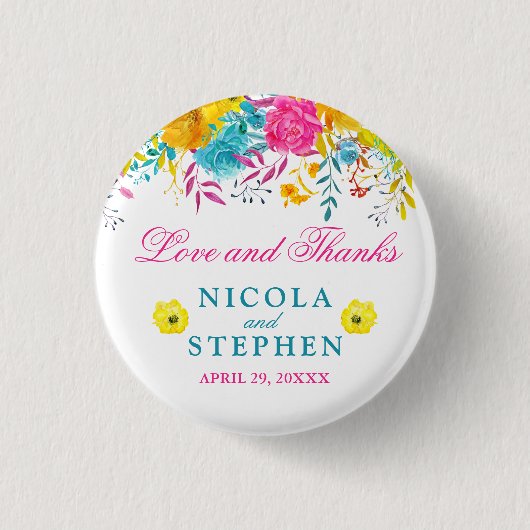Blume Hochzeit mit Aquarell Button (Vorderseite)