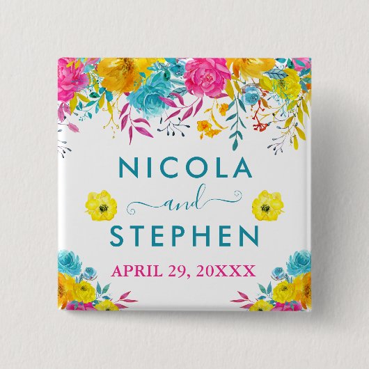 Blume Hochzeit mit Aquarell Button (Vorderseite)