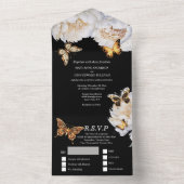 Blume-Hochzeit mit Schwarz-weißem Goldschmetterlin All In One Einladung (Innen Boden)