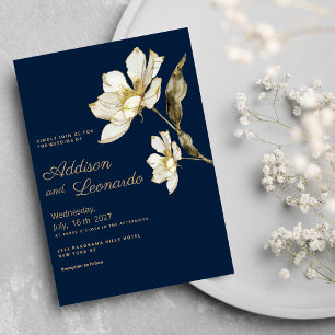 Blume Hochzeit mit weißem Glitzer, Goldmedaille Einladung