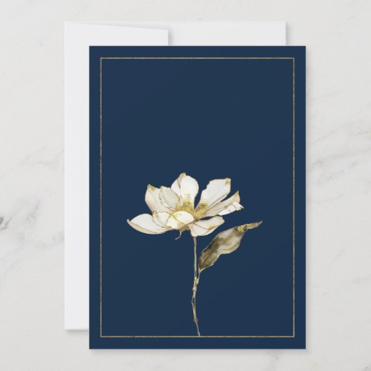 Blume Hochzeit mit weißem Glitzer, Goldmedaille Einladung (Rückseite)