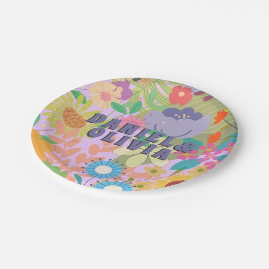 Blume Hochzeit Pappteller (Schrägansicht)