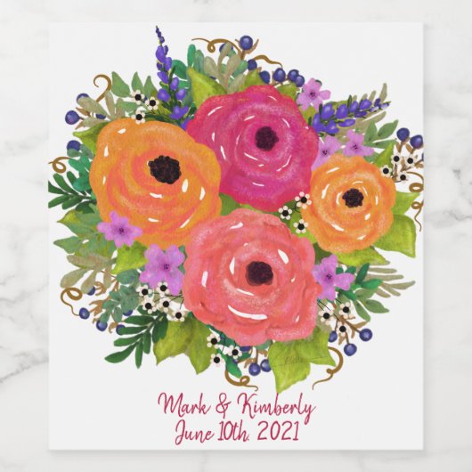 Blume | Hochzeit Personalisiert Weinetikett (Einzelnes Label)