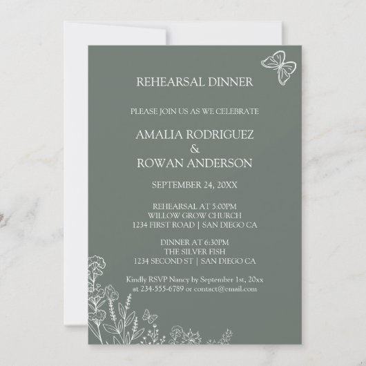 Blume Hochzeit Probe Dinner Einladung (Vorderseite)