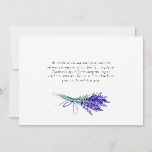 Blume Hochzeit von Aquarelllavender Dankeskarte (Rückseite)