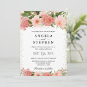 Blume Hochzeit von Aquarellpinken Einladung (Stehend Vorderseite)