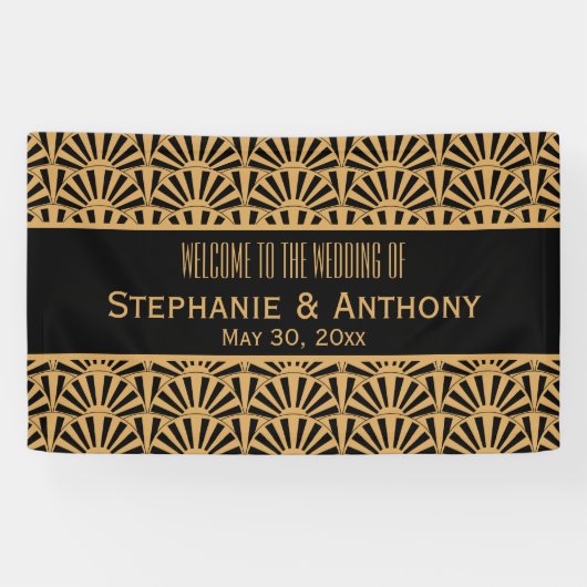 Blume Hochzeit von Gold und Black Art Deco Banner (Horizontal)