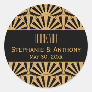 Blume Hochzeit von Gold und Black Art Deco Runder Aufkleber