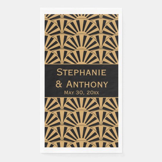 Blume Hochzeit von Gold und Black Art Deco Serviette (Vorderseite)