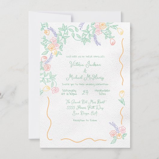 Blume-Hochzeit von Hand Einladung (Vorderseite)