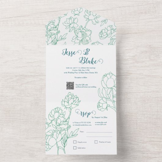 Blume Hochzeit von Roten All In One Einladung (Innen Boden)