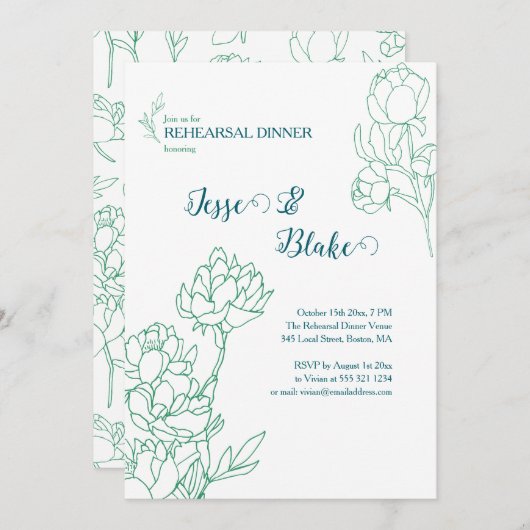 Blume Hochzeit von Roten Einladung (Vorne/Hinten)